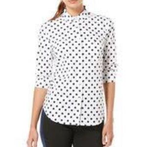 LOFT Black and White Polka Dot Petite Button Down